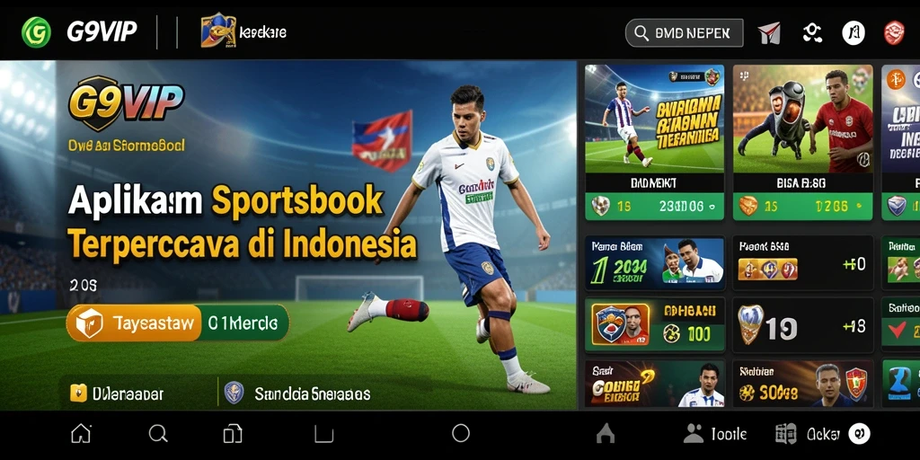 Screenshot utama G9VIP menampilkan antarmuka konsep taruhan olahraga.