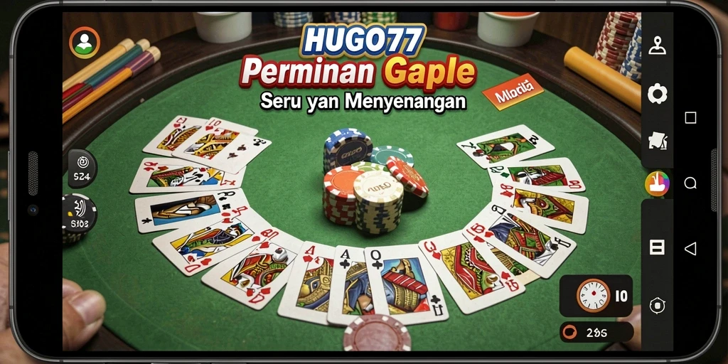 Screenshot gameplay HUGO77 menampilkan suasana seru bermain Gaple.