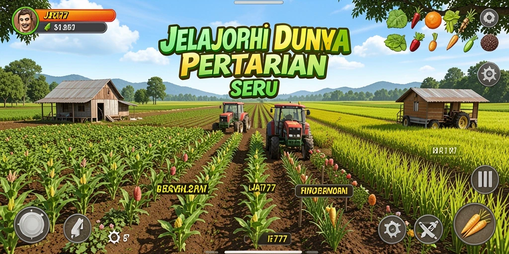Screenshot utama JET77 menampilkan gameplay bertani yang seru dan interaktif.