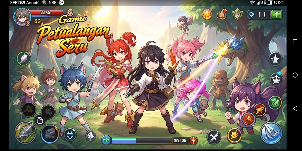 Screenshot menampilkan aksi seru dengan karakter Anime yang berjuang.